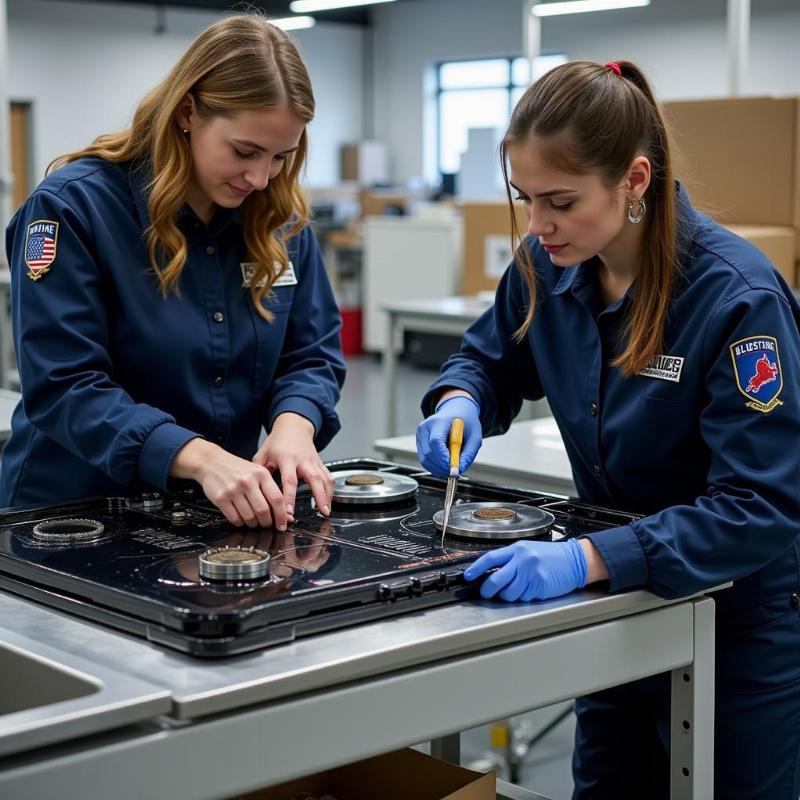 Technicians repairing an induction cooker