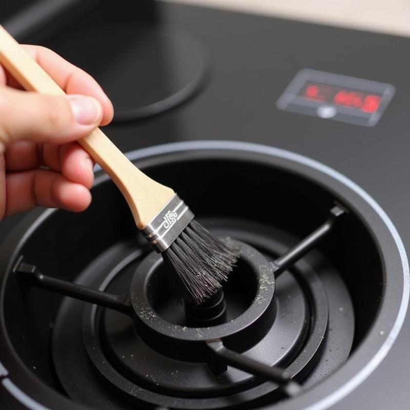 Người sử dụng cọ làm sạch quạt tản nhiệt và bụi bẩn bên trong bếp từ